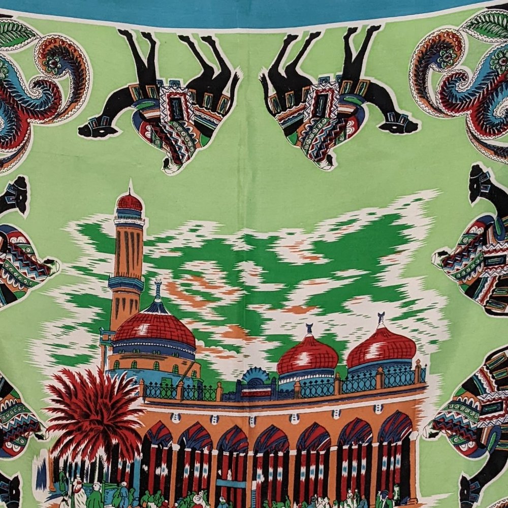 Vintage Scenic Scarf with Moroccan motif
